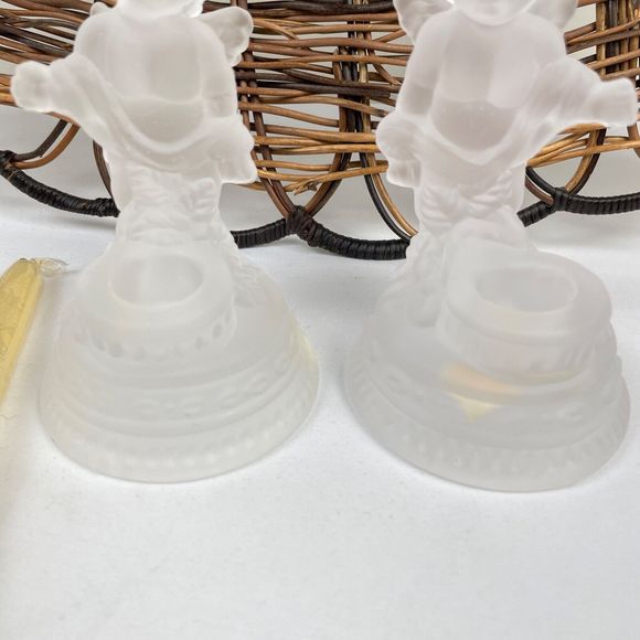 Vintage 1995 Vatican Library Collection Crystal Cherub Candleholders Pair 5" - Picture 5 of 10